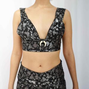 Black + Silver Rose Tie Top