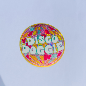 Glitter Disco Doggie Sticker 3x3